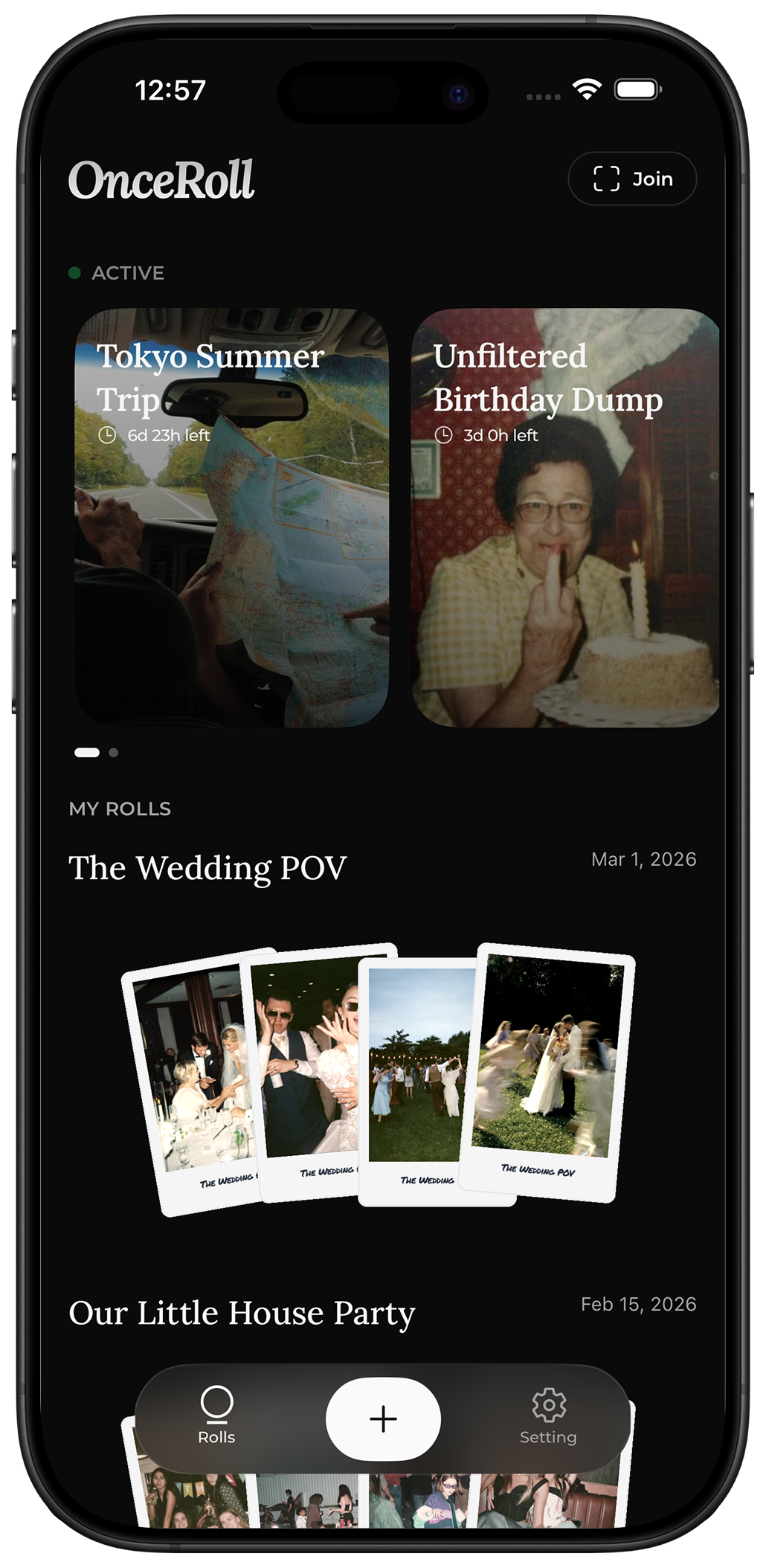 Shared wedding photo roll preview on mobile