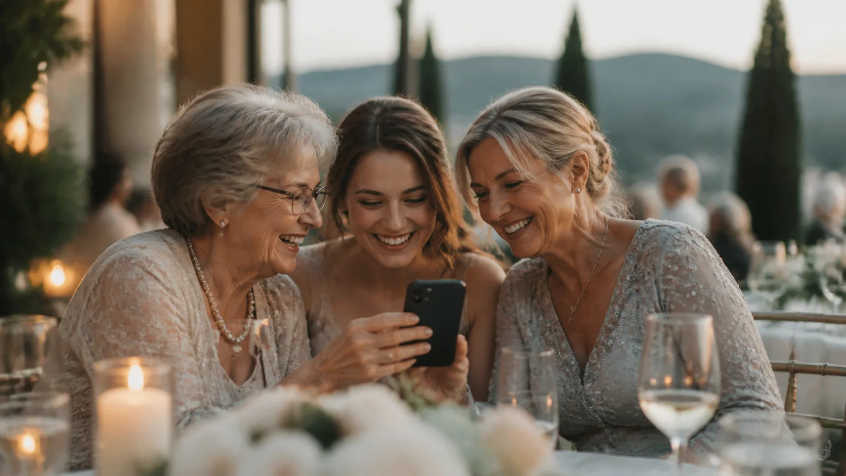 Three generations enjoy a private wedding memory together