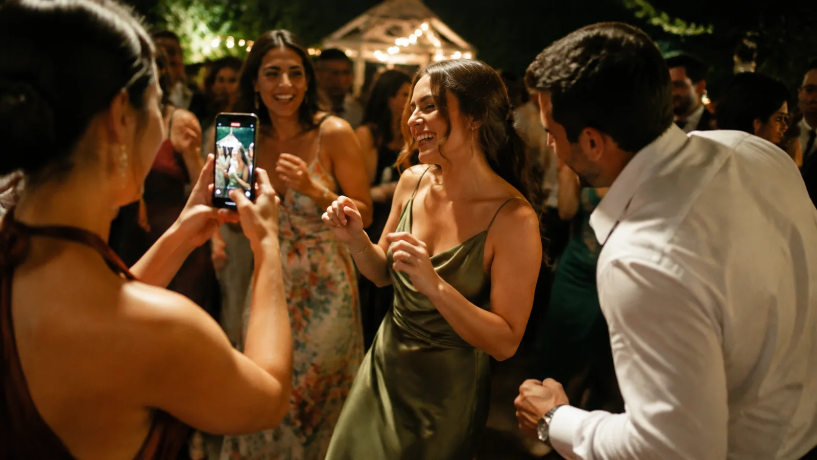 A candid dance-floor video moment at a wedding