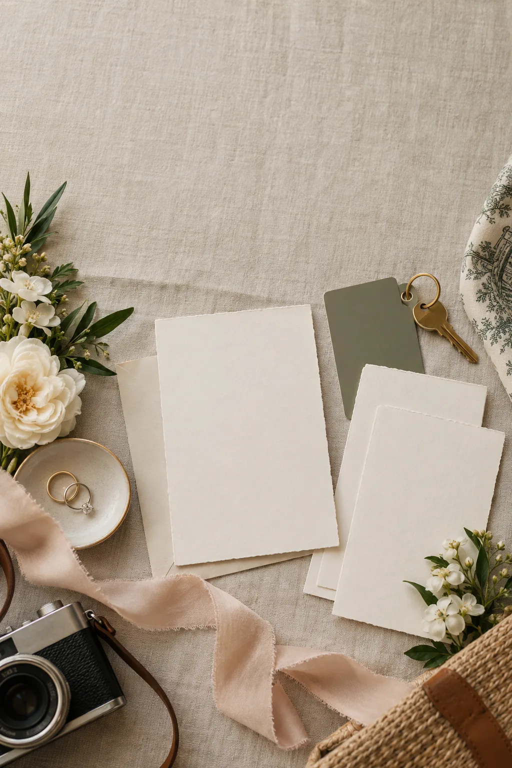 Blank wedding weekend cards with travel and celebration details
